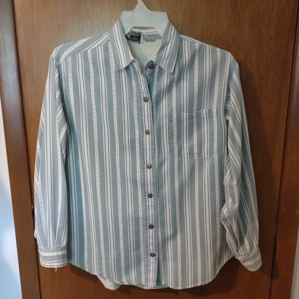 Justin Allen  Long Shirt Sleeved New York Blue Stripe Cotton Men M /Women XL